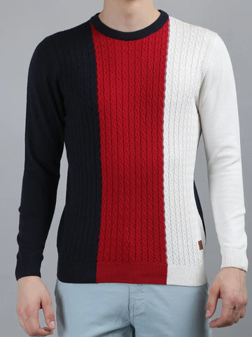 Navy Round Neck Regular Fit Pullovers TIM PARIS