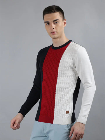 Navy Round Neck Regular Fit Pullovers TIM PARIS