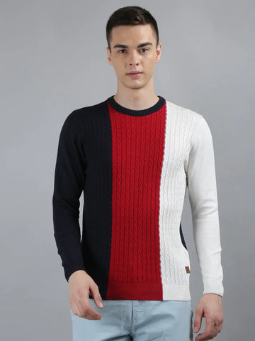 Navy Round Neck Regular Fit Pullovers TIM PARIS