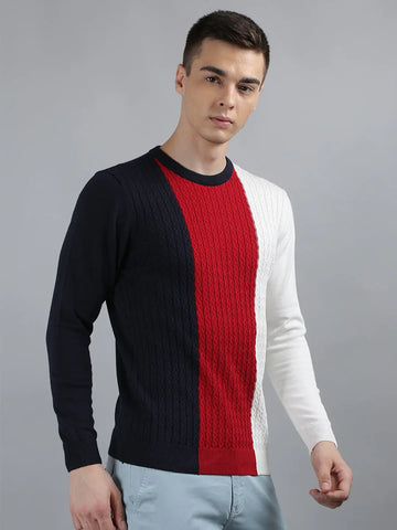 Navy Round Neck Regular Fit Pullovers TIM PARIS
