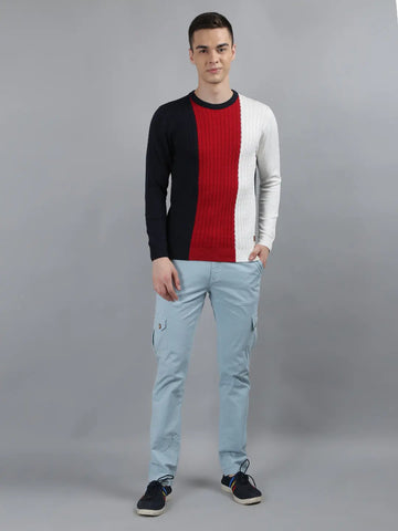 Navy Round Neck Regular Fit Pullovers TIM PARIS