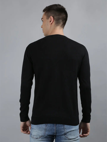 Black Round Neck Regular Fit Pullovers TIM PARIS