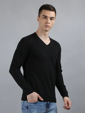 Black Round Neck Regular Fit Pullovers TIM PARIS