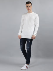 Tim Paris Pullover - White Round Neck Winter Sweater