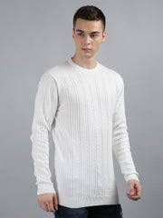 Tim Paris Pullover - White Round Neck Winter Sweater