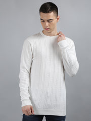 Tim Paris Pullover - White Round Neck Winter Sweater