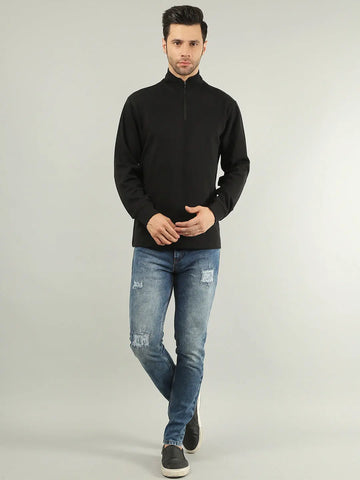 Black Solid Half Zipper Sweatshirt Tim Paris