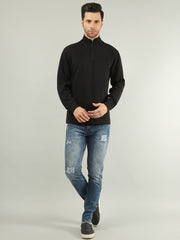 Black Solid Regular Fit Half Zipper Sweatshirt