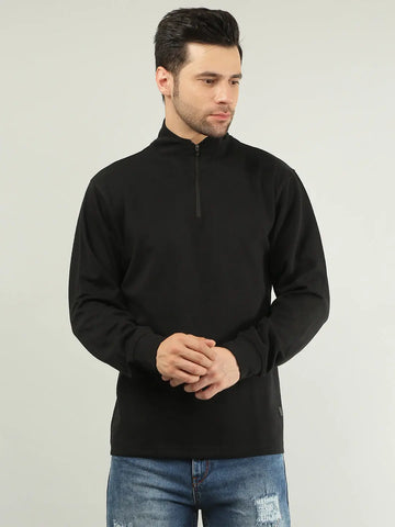 Black Solid Half Zipper Sweatshirt Tim Paris