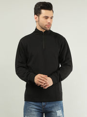 Black Solid Regular Fit Half Zipper Sweatshirt