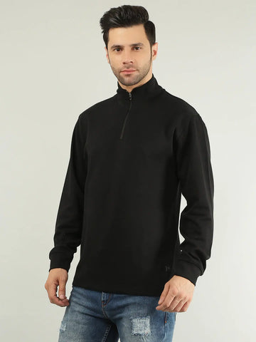 Black Solid Half Zipper Sweatshirt Tim Paris