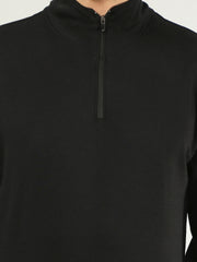 Black Solid Regular Fit Half Zipper Sweatshirt