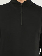 Black Solid Regular Fit Half Zipper Sweatshirt