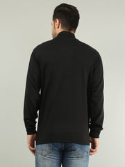 Black Solid Regular Fit Half Zipper Sweatshirt