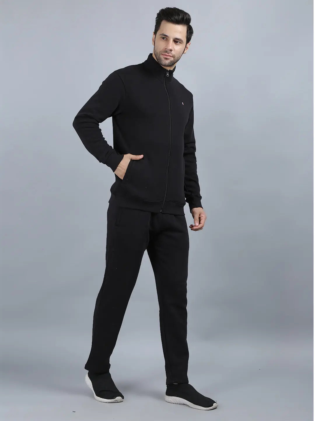 Black Solid Regular Fit Track Suits TIM PARIS