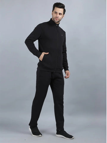 Black Solid Regular Fit Track Suits TIM PARIS