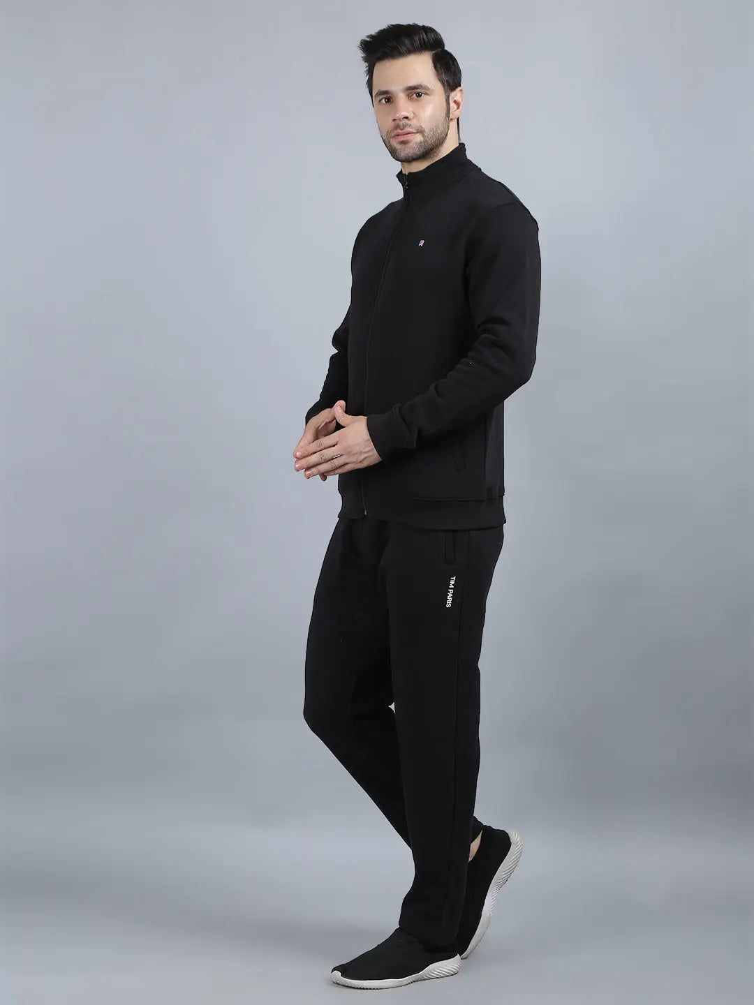 Black Solid Regular Fit Track Suits TIM PARIS
