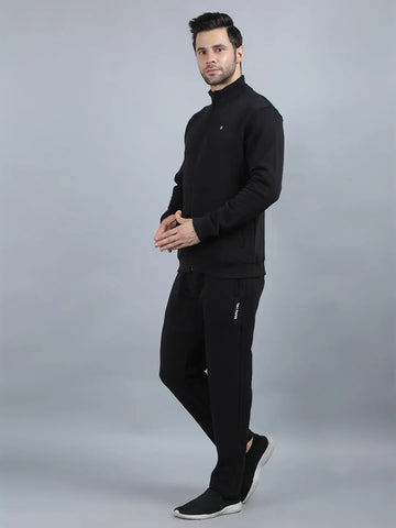 Black Solid Regular Fit Track Suits TIM PARIS