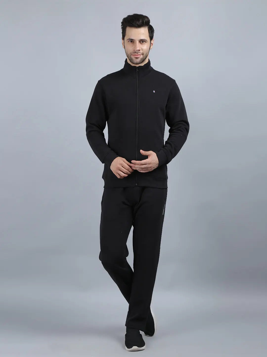 Black Solid Regular Fit Track Suits TIM PARIS