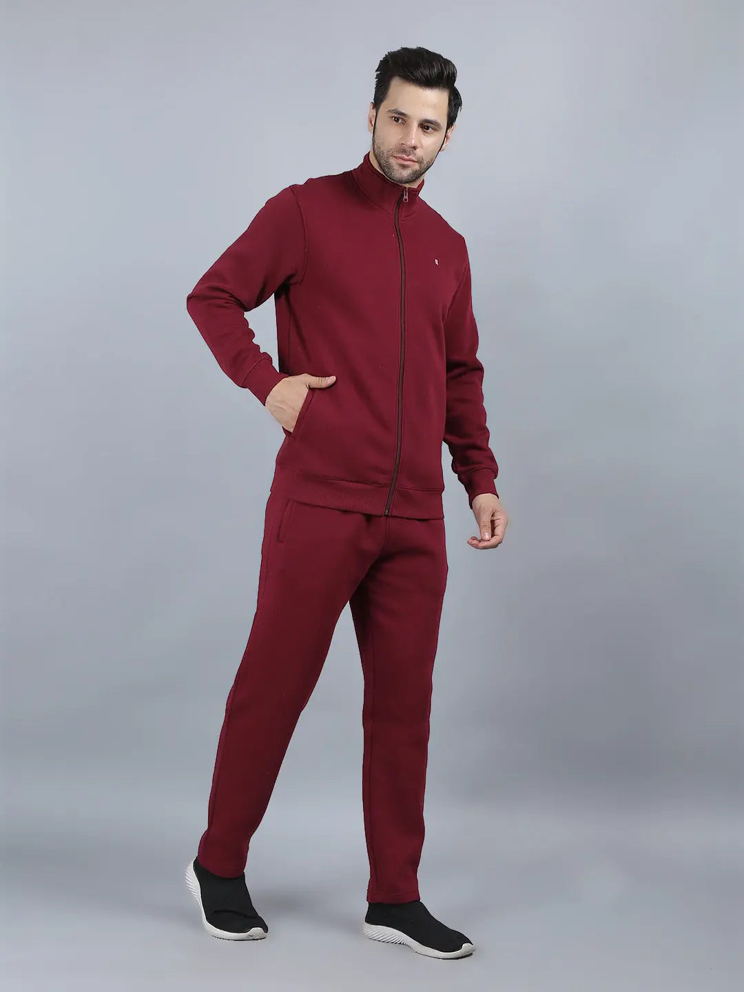Maroon Solid Regular Fit Track Suits TIM PARIS