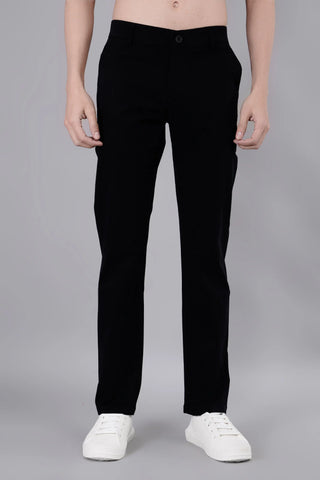 Black Solid Regular Fit Chinos Tim Paris