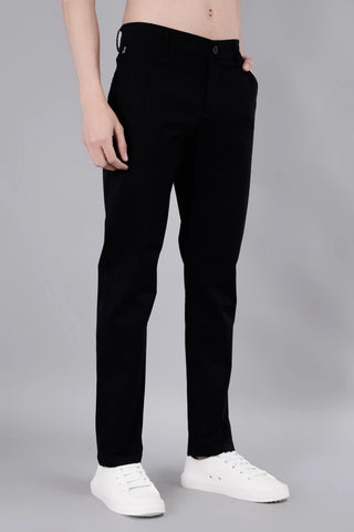 Black Solid Regular Fit Chinos Tim Paris