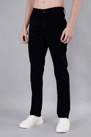 Black Solid Regular Fit Chinos Tim Paris