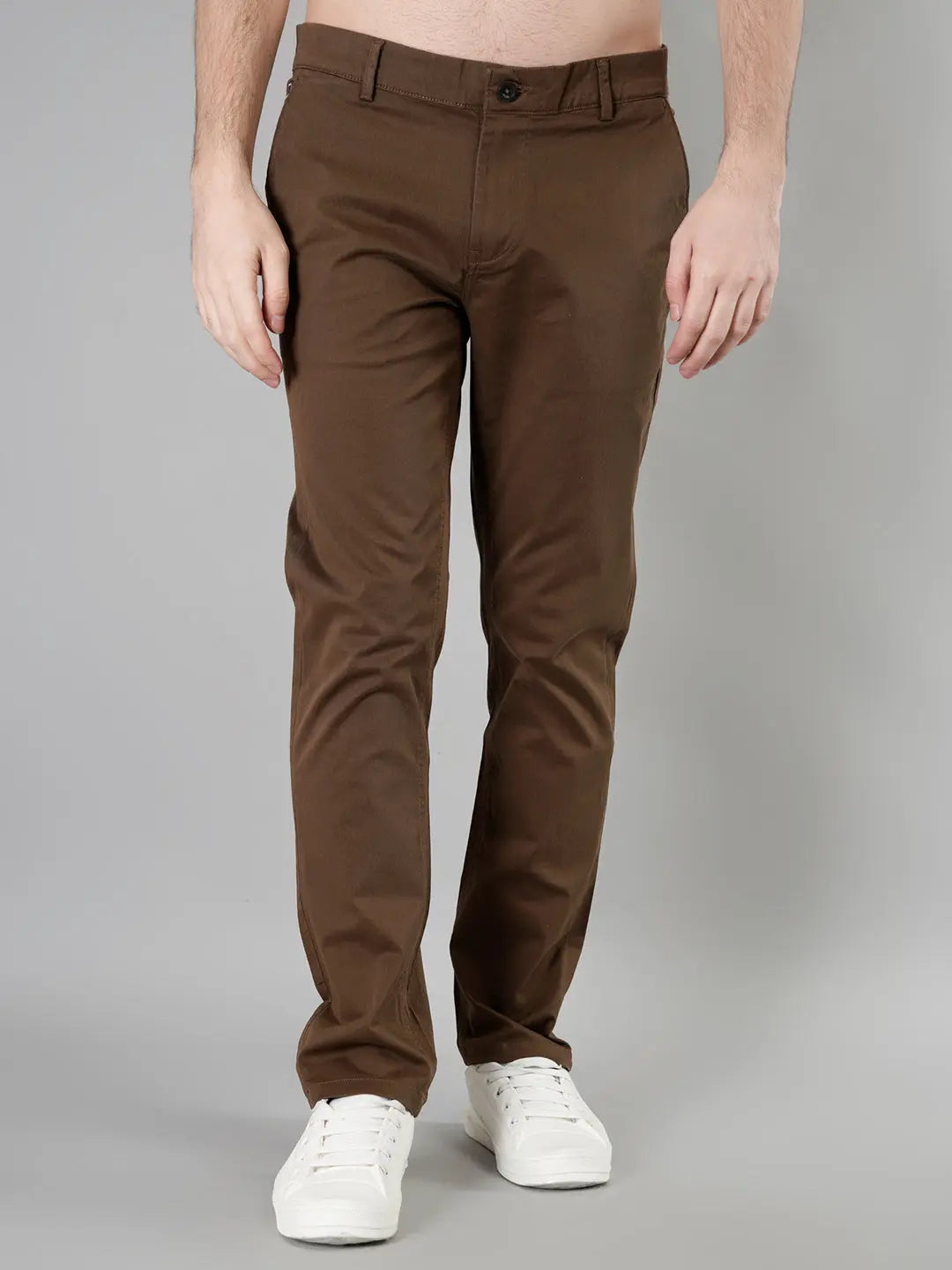 Brown Solid Regular Fit Chinos Tim Paris