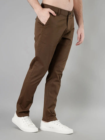 Brown Solid Regular Fit Chinos Tim Paris