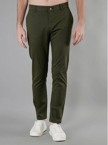 Light olive Solid Regular Fit Chinos Tim Paris