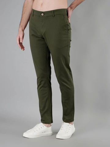 Light olive Solid Regular Fit Chinos Tim Paris