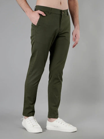 Light olive Solid Regular Fit Chinos Tim Paris