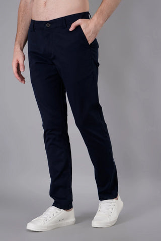 Navy Blue Solid Regular Fit Chinos Tim Paris