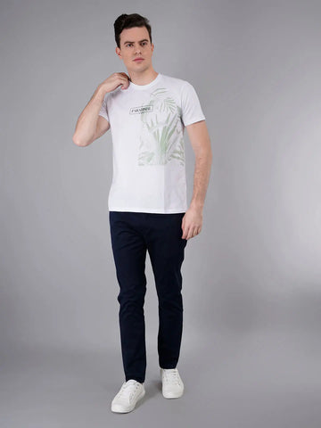 Navy Blue Solid Regular Fit Chinos Tim Paris