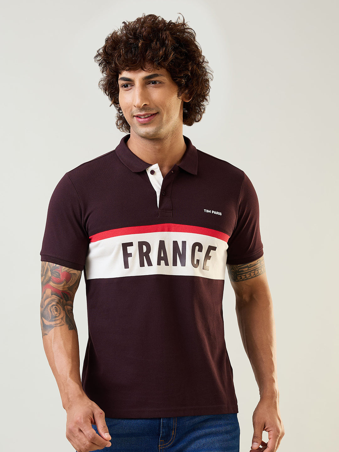 Brown Polo Neck Cut & Sew T Shirt