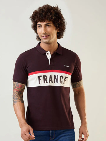 Brown Polo Neck Cut & Sew T Shirt TIM PARIS