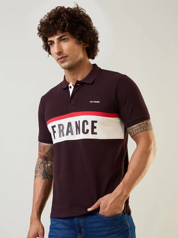 Brown Polo Neck Cut & Sew T Shirt TIM PARIS