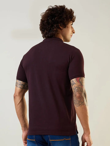 Brown Polo Neck Cut & Sew T Shirt TIM PARIS