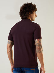 Brown Polo Neck Cut & Sew T Shirt
