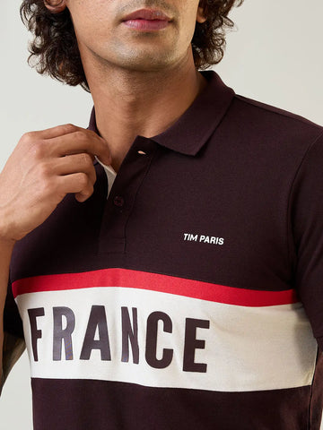 Brown Polo Neck Cut & Sew T Shirt TIM PARIS