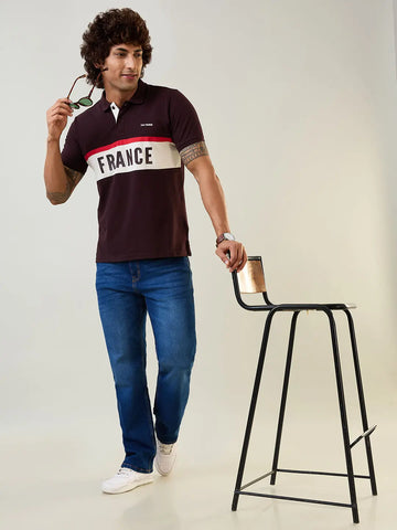 Brown Polo Neck Cut & Sew T Shirt TIM PARIS
