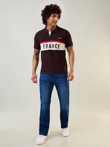 Brown Polo Neck Cut & Sew T Shirt TIM PARIS
