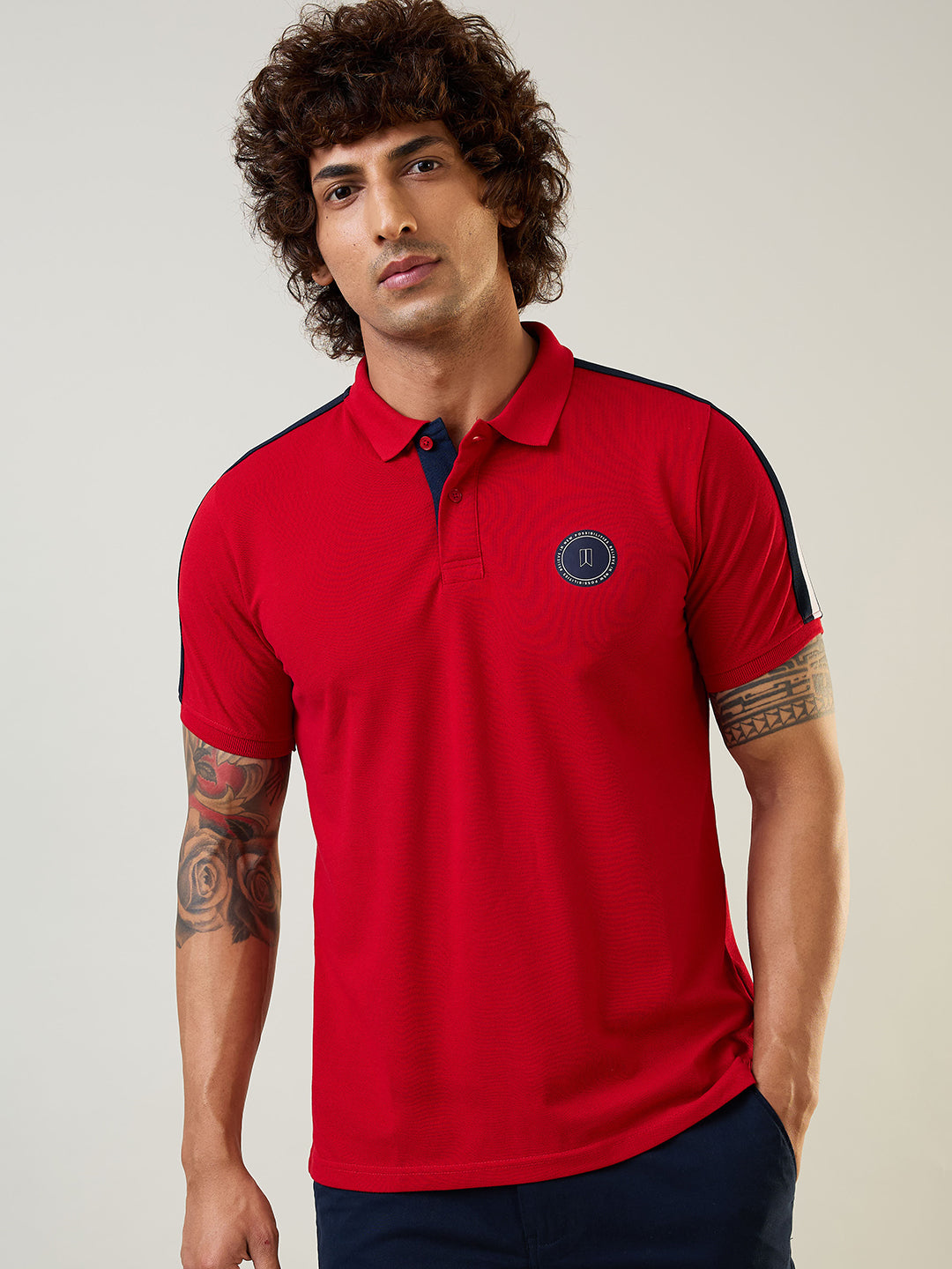 Cut & Sew Red Polo T-Shirt