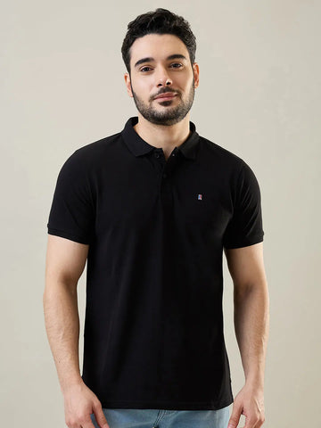 Black Solid Polo T-Shirt Tim Paris