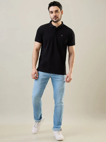 Black Solid Polo T-Shirt Tim Paris