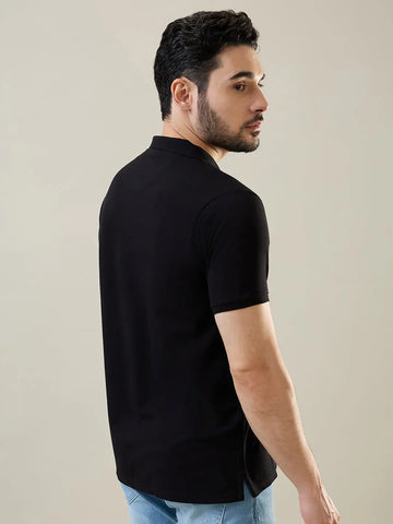 Black Solid Polo T-Shirt Tim Paris