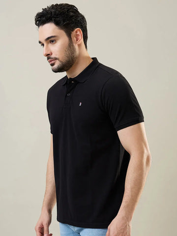 Black Solid Polo T-Shirt Tim Paris