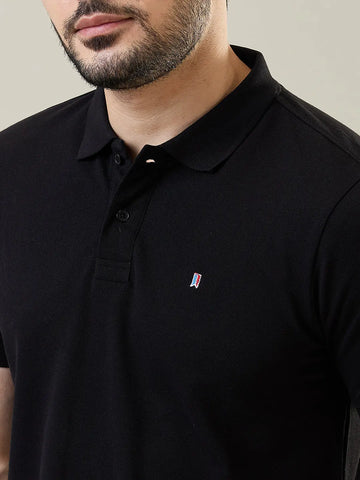 Black Solid Polo T-Shirt Tim Paris