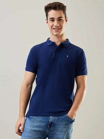 Navy Blue Solid Polo T-Shirt Tim Paris