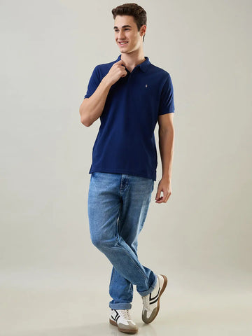 Navy Blue Solid Polo T-Shirt Tim Paris